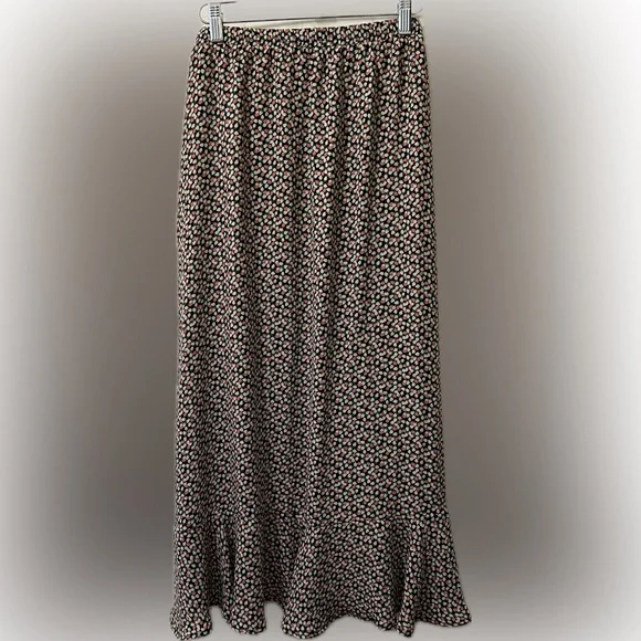 Max Studio High-Low Floral Print Boho Prairie Western Ruffle Midi Skirt. Size L - Picture 2 of 8
